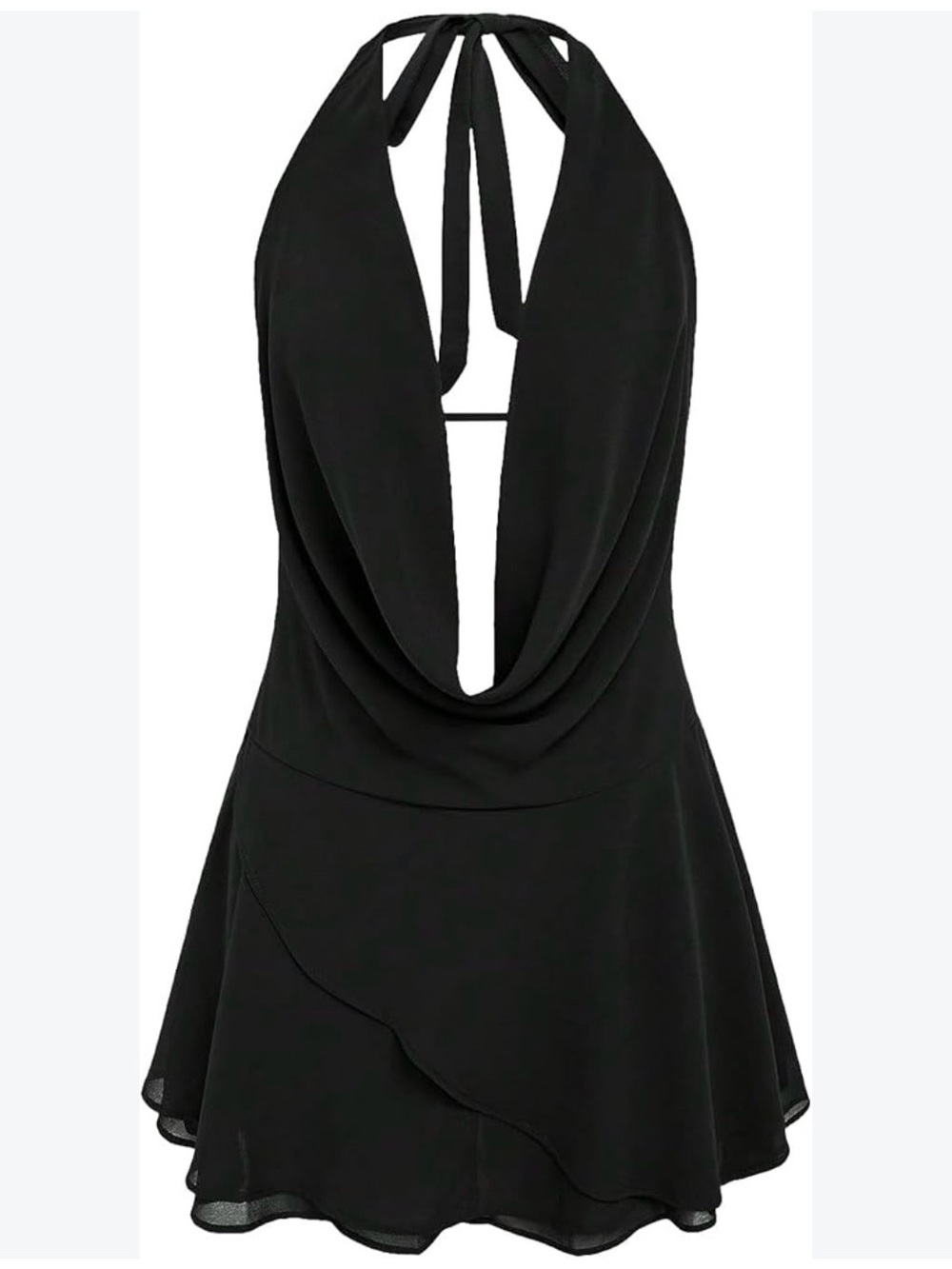 Black Halter Draped Mini Dress